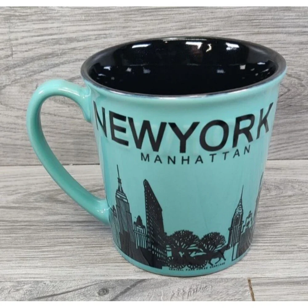 Manhattan New York Sky Line Green Coffee Mug 12 oz. Ceramic
